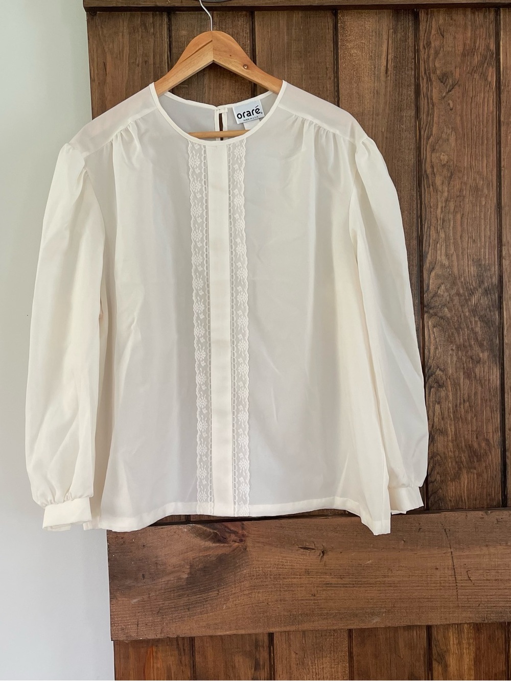 Vintage 80's 90's Orare Ivory Lace Pleat Blouse Large Victorian Inspired